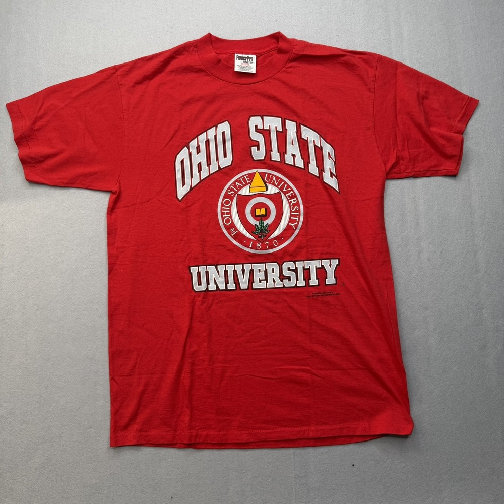 Vintage 90s Ohio State University TShirt Large Red PowerPro Oneita USA Made Crew